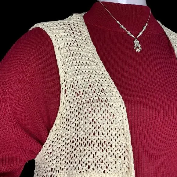 Forever 21 Crochet Open Cardigan Vest Size Small Beige - Picture 11 of 13